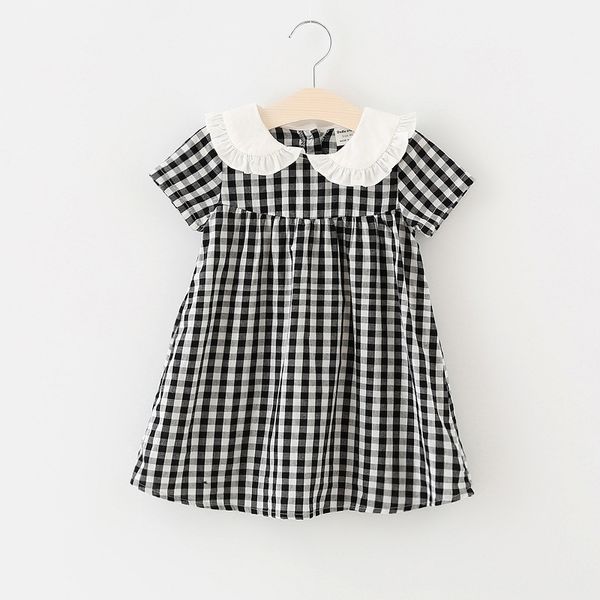 

2018 детская одежда новые поступления девушки прекрасный dress pet pan воротник с коротким рукавом плед печати dress 100% хлопок девушки дет, Red;yellow