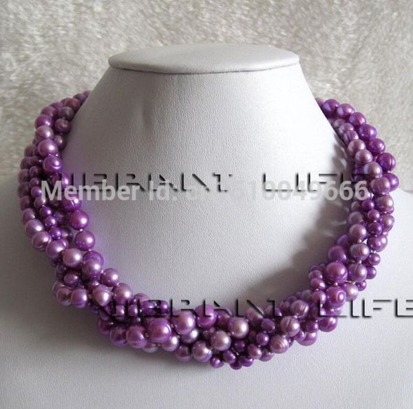 

gt;>>18" 4-9mm purple 5row freshwater pearl necklace fashion jewelry strand, Silver