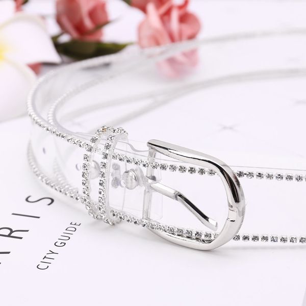 

klv fashion chic novelty women transparent waist belt rhinestone decoration streetwear casual accessories belts new, Black;brown