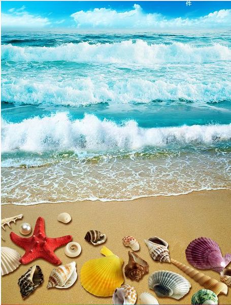 

3d стереоскопический обои пляж оболочки морская звезда ванная комната ресторан 3d напольная плитка виниловые полы клеи