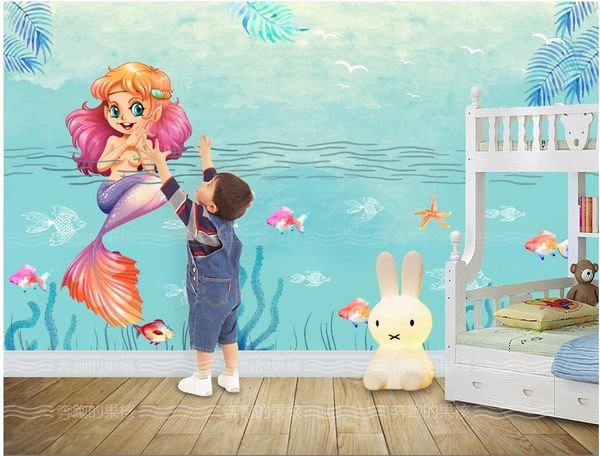 3d Wallpaper Custom Photo Mural Underwater World Cute Cartoon Mermaid Living Room Home Decor 3d Wall Murals Wallpaper For Walls 3 D Canada 2019 From