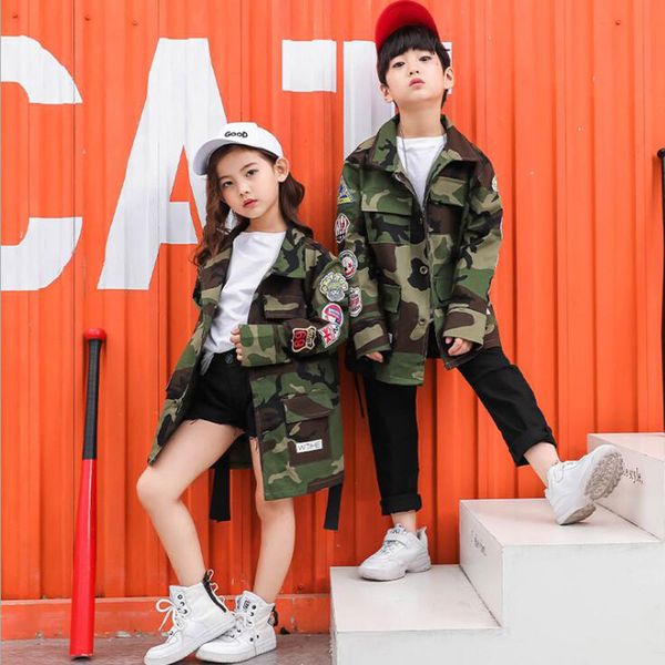 

kid loose jacket camouflage jogger pants hip hop clothing outfits jazz dance costume girls ballroom party dancing street wear, Black;red