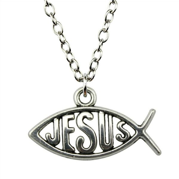 

wysiwyg 5 pieces metal chain necklaces pendants women necklace jewelry christianity fish 29x17mm n2-b10494, Silver