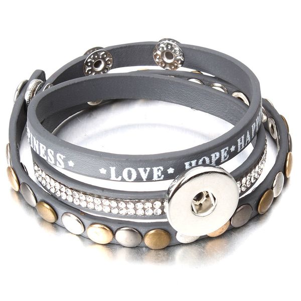 

5 color new rhinestone snap bracelet/bangle punk multilayer gray bracelets fit diy 18mm snap button for women men ze484, Black