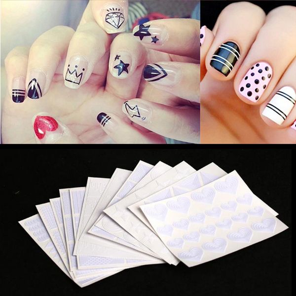 

12sheet/lot nail art stickers guide tips hollow stencils sticker french manicure template 3d vinyls decals form styling tools, Black
