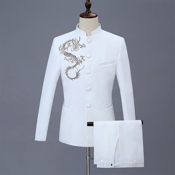 

new national costume chorus male host tunic performance clothing costume, White;black