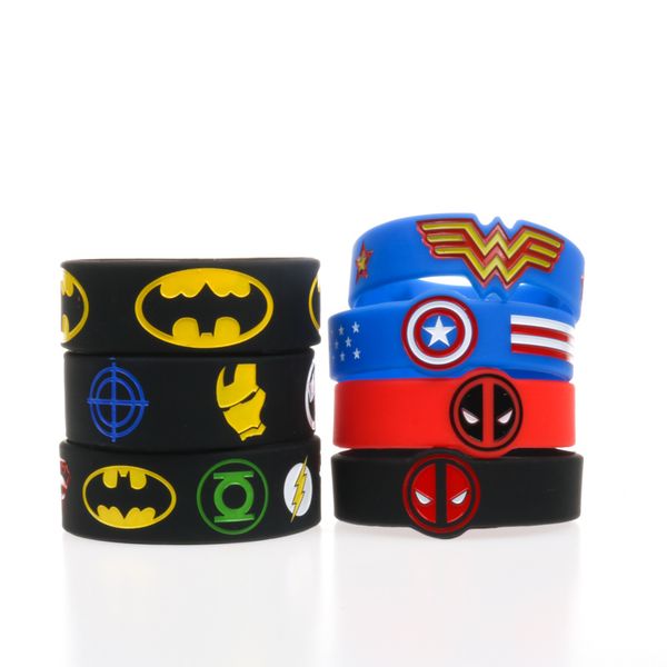 

1pc captain deadpool justice league silicone wristband bracelets child kids silicone bangles, Golden;silver