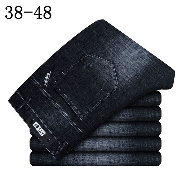 

new jeans men plus size pants 38 40 42 44 46 48 mens high stretch big and tall large trouser loose jeans for men, Blue