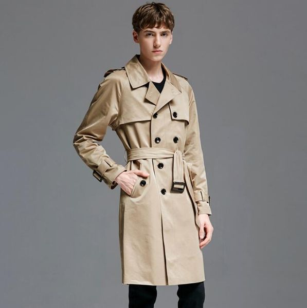 

2017 spring autumn new designer trench coats mens long coat men clothes slim fit overcoat man long sleeve loose england khaki, Tan;black