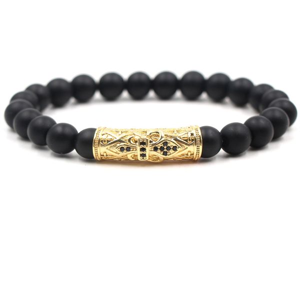 

black bead stone bracelet men jewelry cz zircon charm bracelet, Golden;silver
