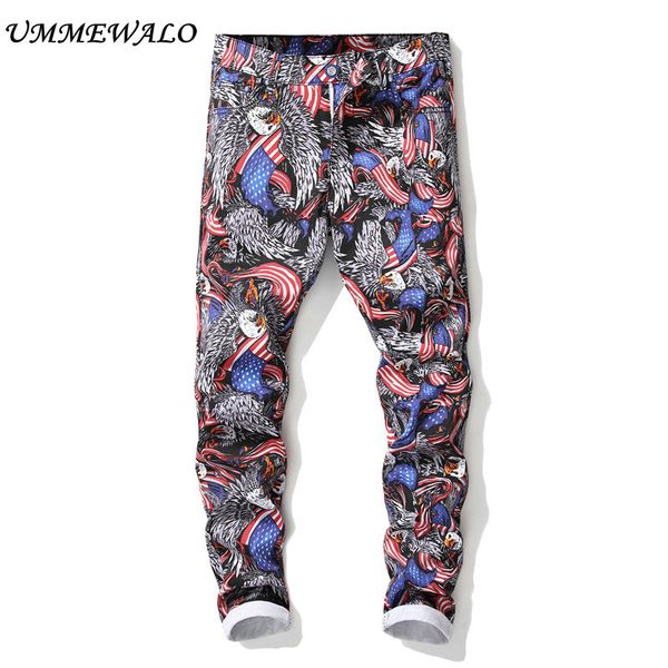 

ummewalo printed jeans men fashion stretch printing jeans mens designer slim fit straight jean male brand trousers, Blue