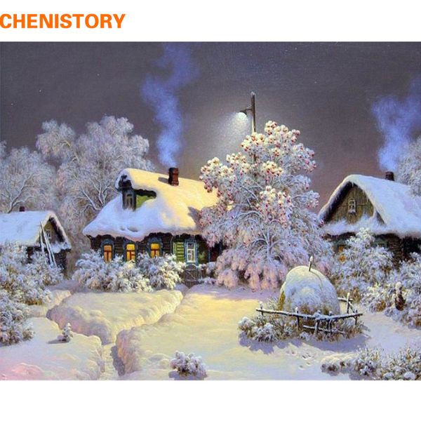 

chenistory frameless snow house diy painting by numbers landscape wall art picture hand painted oil painting for home decor arts