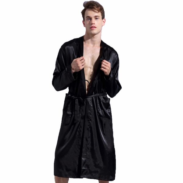 1844Brand Long Robe Emulation Silk Soft Home Bathrobe Plus Size S-XXL Nightgown For Men Kimono Robes Autunm Spring Winter Summer