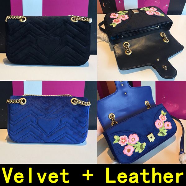 

Marmont Velvet + Leather Вышитые цветы Осенний зимний стиль Роскошные сумки высокого качест