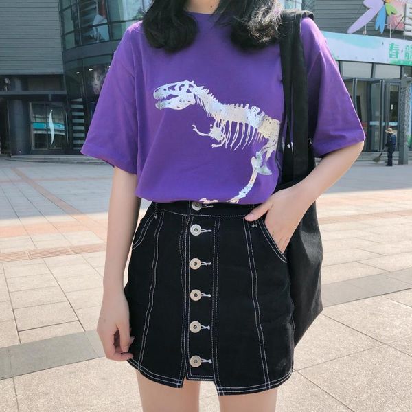 

kymakutu harajuku hipster summer dinosaur printed women's t shirts short sleeve o neck loose female tee shirt poleras mujer, White