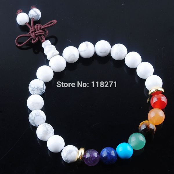 

8mm natural white howlite stone round beads bracelets 7 chakra healing mala meditation prayer yoga women jewelry pk3335, Black