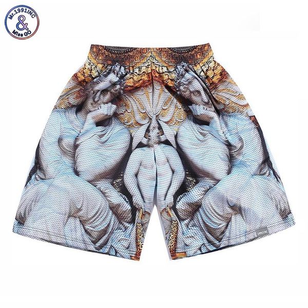 

2017 mr.1991inc men short pants 3d summer beach shorts print thinker statue mesh breathable short pant, White;black