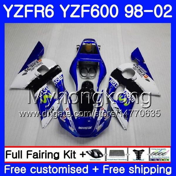 Movistar Blue Body For YAMAHA белый YZF600 YZF R6 1998 1999 2000 2001 2002 230HM.47 YZF-R6 98 YZF 600 YZF-R600 YZFR6 98 99 00 01 02 Обтекатели