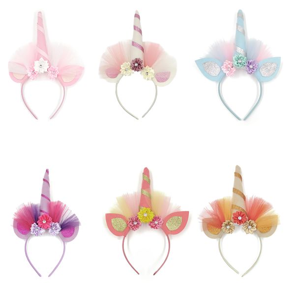 

Unicorn horn cloth flower headband equin bunny ear hair band bowknot headband for kid unicorn birthday party decoration