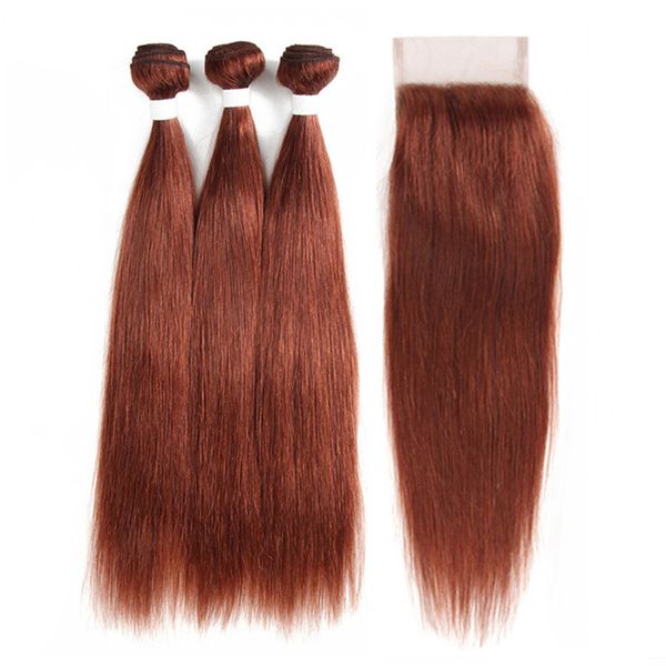 2019 Dark Auburn Brown Human Hair Bundles With Lace Closure Colored 33 Copper Red Silky Straight Virgin Hair Weave With Closure From Dh Hair1 128 7