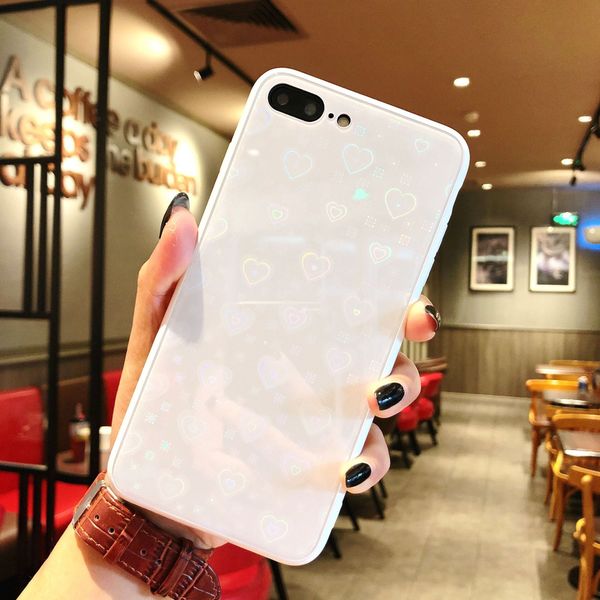 

new arrival laser flashy phone case tempered glass phone case for iphone 8 plus case 9h hardness shell