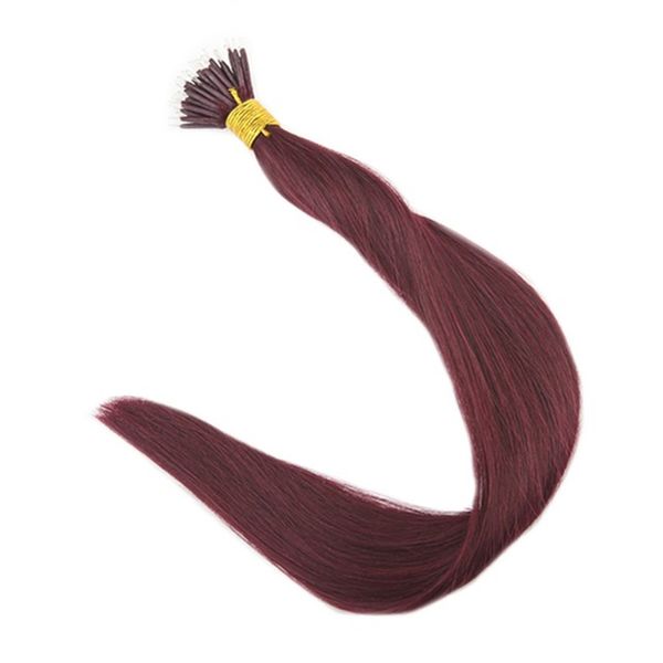 ELIBESS волосы - красное вино цвет #99J 0.8 g / strand 200strands прямая волна нано кольцо человеческих волос расширения