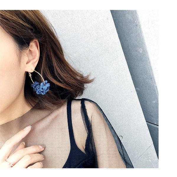 

2018 round earrings earrings hypoallergenic women's charming cloth art flower jewelry gift unique, Silver