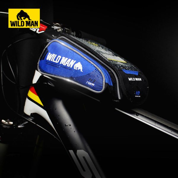 

wild man new bicycle frame front tube waterproof cycling bag pannier touch screen cellphone riding bag bolsa de bicicleta