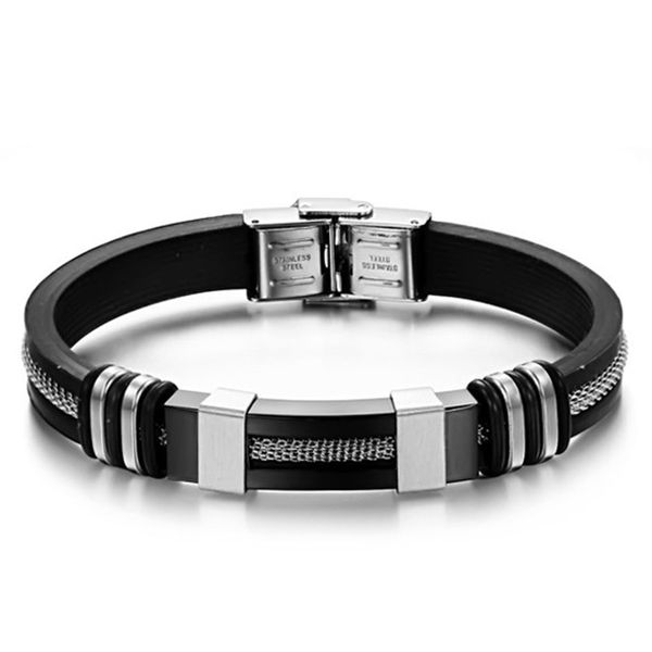 

Мужские Браслеты Черный Нержавеющей Стали Силиконовые Браслеты Браслет Мужской Браслет Для Мужчин Ювелирные Изделия Серебро Розовое Золото Цвет