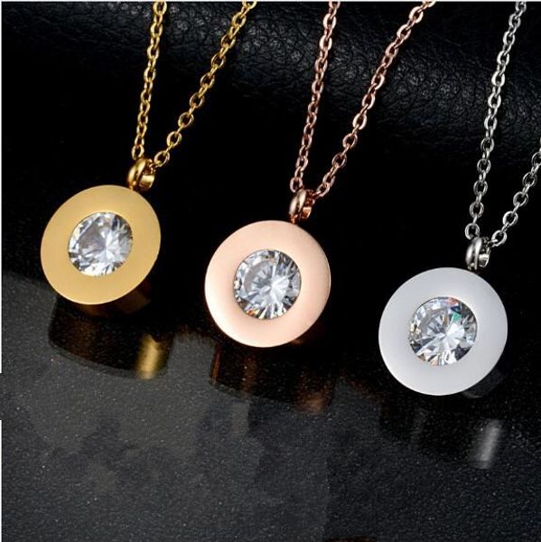 

серебряный золотой цвет женщины модные обмена cz кристалл камень ожерелья титана нержавеющей стали ювелирные изделия кулон ожерелье, Silver