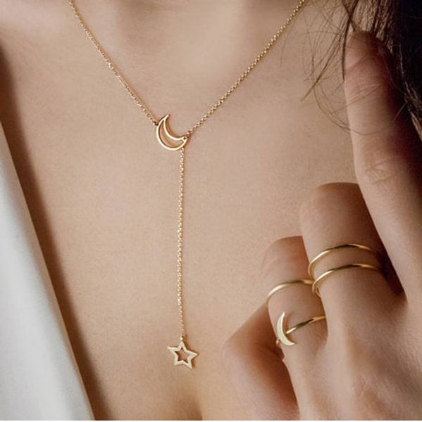 

fashion bohemia gold/silver color crystal star moon tassel pendant necklaces for women party jewelry accessories, Golden;silver