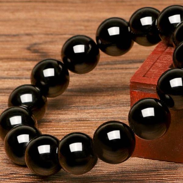 

Pure black wujin ob idian bracelet men 039 women 039 natural cry tal bead bead bracelet open couple hand jewelry