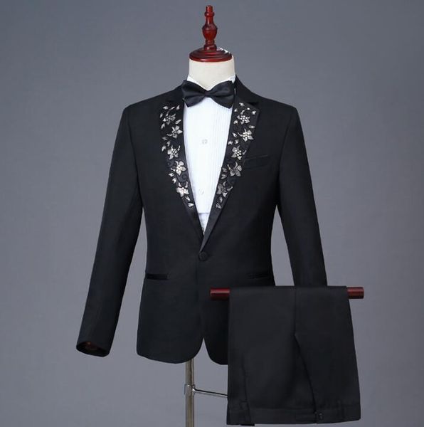 

black 2018 new arrival chorus slim singer men suit set with pants mens wedding suits stage formal dress men's groom suit + pant, White;black