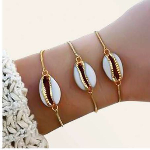 

new fashion style wholesale gold color genuine cowrie shell bracelet in adjustable fashionable 1 pcs chain bracelet for women, Golden;silver
