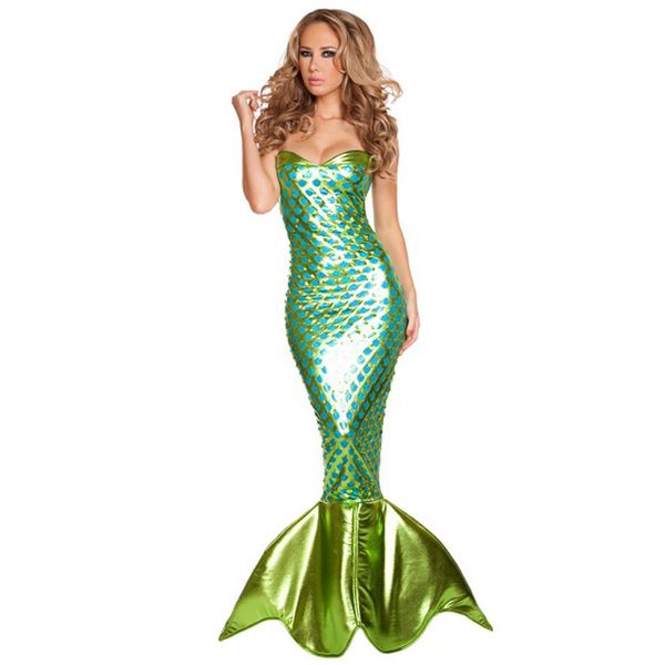 Yeni Tasarım Cadılar Bayramı Kadınlar Mermaid Kostüm Seksi Tüp Üst Elbise Balık Cosplay Giymek Mermaid Kuyruk Kostümleri