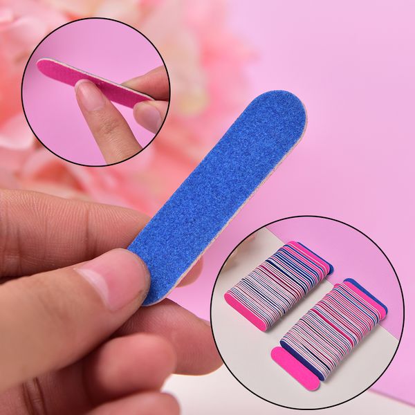 

100pcs 5cm mini nail files artificial nail sandpaper disposable cuticle remover buffers slim crescent grit callus art tool