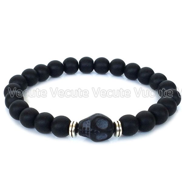 

punk style black beads skeleton skull bracelet for women mens bracelets charm beaded bracelets natural stone jewelry wholesale price