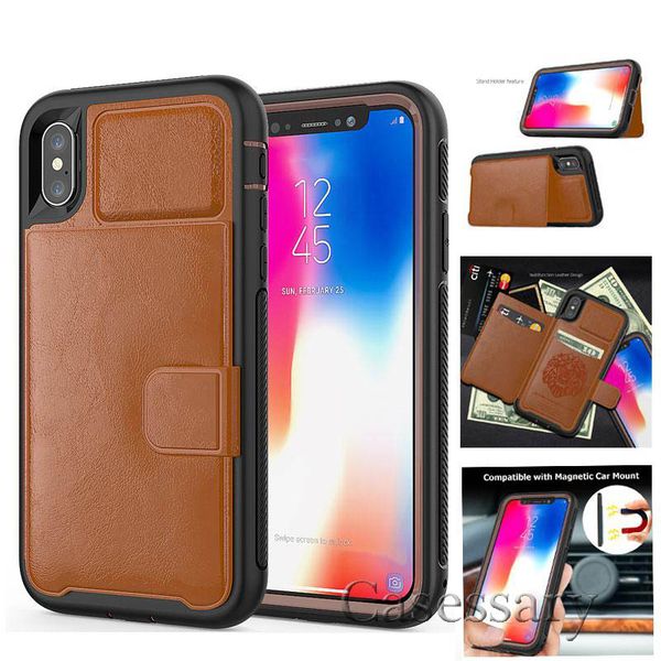 

defender leather wallet cases for iphone x 8 7 6 plus stand cover for samsung galaxy s9 plus note 9 with card slot