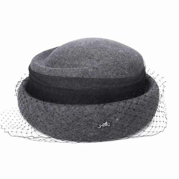 

2018 new women autumn winter european american woolen hats british fashion retro beret hats lace gauze party small fedoras hat, Blue;gray