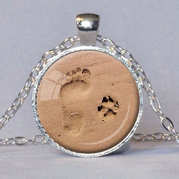 

fashion silver dog paw print footprint pendant necklace for lover jewelry gift