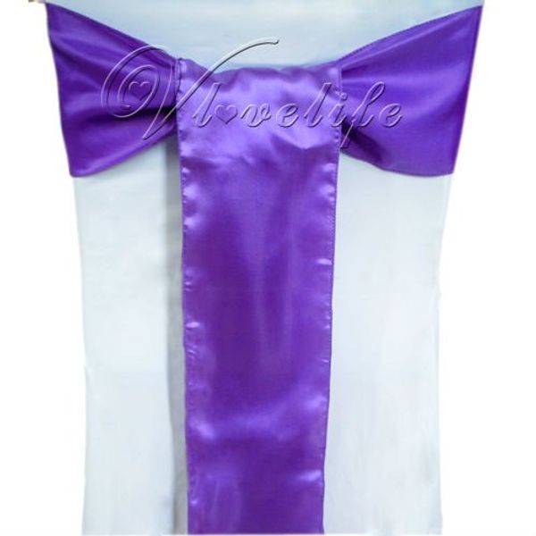 

wholesale-by express 25pcs purple satin chair sashes bows 15cmx275cm wedding