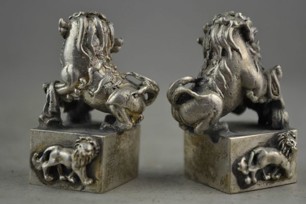 China Old Small Collectibles Miao Silver Monkey /& Horse Statues
