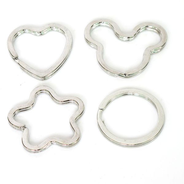 

metal silver plated bear heart circle star key ring for keychain diy making keychain parts accessories holder wholesale price, Slivery;golden