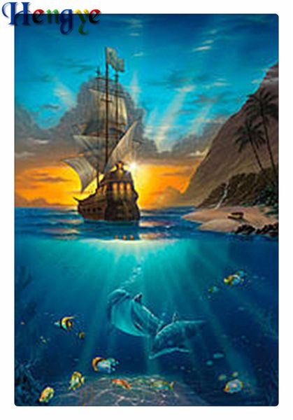 

5d diamond embroidery dolphin sailboat diy diamond painting cross stitch kit resin full square&round diamond mosaic home decor gift yx2202