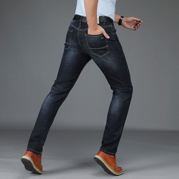 

2018 zdjp new summer autumn jeans pants men's casual business straight pencil jean deep color cotton elastic brand clothes denim, Blue