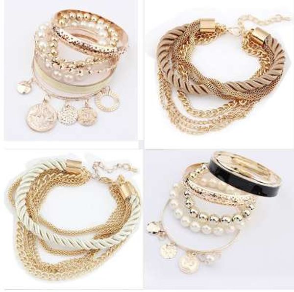 

1 pcs fashion women lots style gold rhinestone bangle charm cuff bracelet jewelry pulseras de mujer, Golden;silver