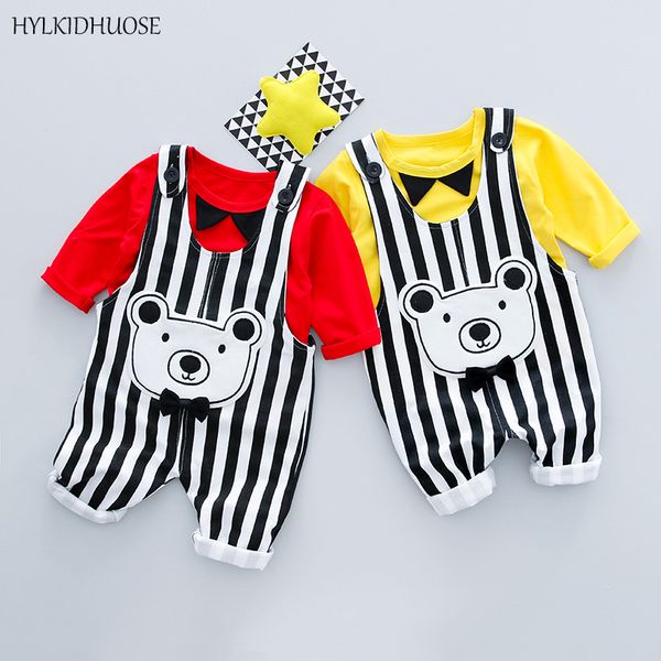 

hylkidhuose 2018 spring infant clothes sets baby girls boys suits cotton t shirt+stripe cartoon bib pants children kids suits, White