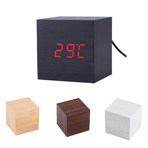 

modern wooden cube digital led timer calendar desk alarm clock