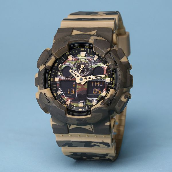

2018 drop shipping new camouflage men sports watch digital watch military watch autolight waterproof with box and tags, Slivery;brown