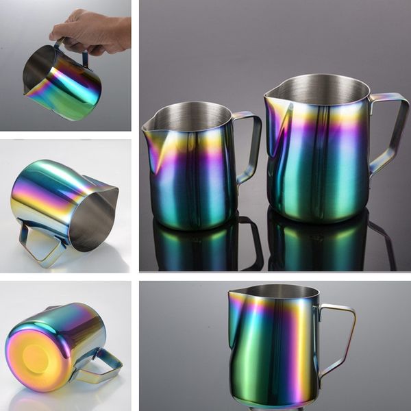 

350ml/600ml milk frothing jug espresso coffee barista craft coffee tool latte stainless steel rainbow milk coffe pots t2i322